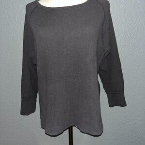 WE THE FREE Womens Long Sleeve Waffle Knit Henley Split Back Dark Gray EUC Small